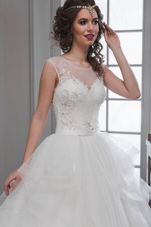 Abito da Sposa Senza Maniche con Increspature Coda A Strascico Cappella A-Line Lungo Naturale - Foto 2