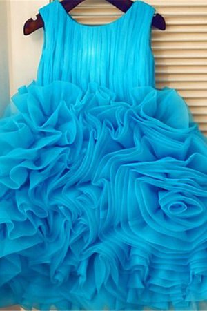 Abito da Cerimonia Bambini Tondo Ball Gown Sotto Ginocchio Senza Maniche in Organza - Foto 6