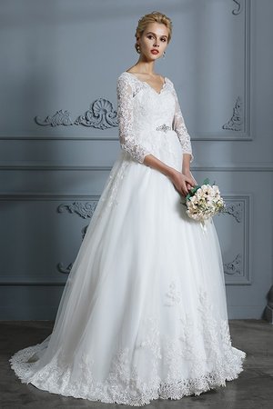 Abito da sposa v-scollo naturale cinghia in rilievo in tulle allettante con applique - Foto 5