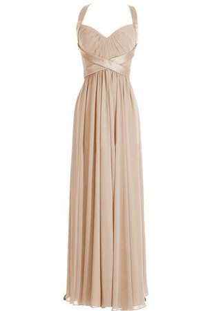 Robe demoiselle d'honneur naturel plissage manche nulle en chiffon jusqu'au sol - Photo 6