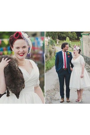 Moderno Vestido de Novia de Corte-A en Satén de Manga corta de Camiseta - Foto 3