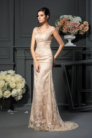 Robe mère de mariée longue avec décoration dentelle avec zip v encolure a-ligne - Photo 3