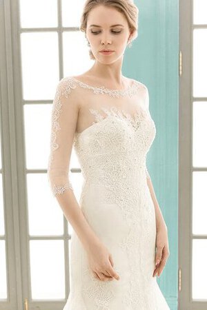 Abito da Sposa A-Line con Applique in Pizzo Barchetta Coda A Strascico Corto Semplice - Foto 3