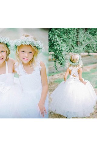 Robe de cortège enfant jusqu'au sol en tulle avec fleurs entrecroisé de princesse - Photo 2