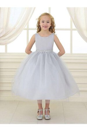 Abito da Cerimonia Bambini in Tulle con Perline Tondo con Increspature con Piega Naturale - Foto 5