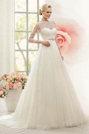 Abito da Sposa con Nastro A-Line classico con Perline A Terra conservatore - Foto 1