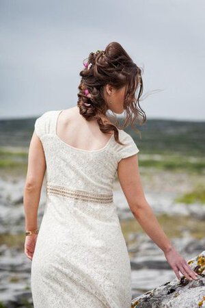 Abito da Sposa in Pizzo A-Line V-Scollo con Manica Corte alta vita Cappellino - Foto 3