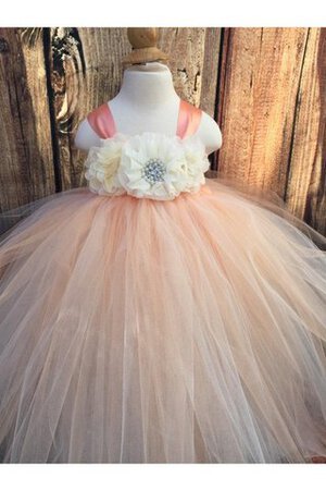 Abito da Cerimonia Bambini con Piega in Tulle Ball Gown con Perline con Fiore Alla Caviglia - Foto 4