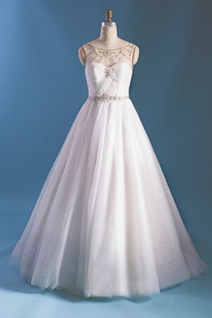 Robe de mariée sobre de col bateau a-ligne en dentelle manche nulle - Photo 1