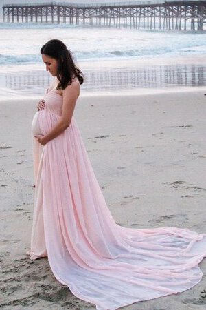 Robe demoiselle d'honneur facile avec chiffon de traîne moyenne a-ligne manche nulle - Photo 1