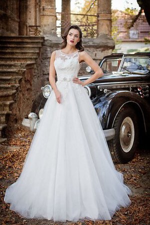 Robe de mariée naturel noeud col u profond manche nulle a-ligne - Photo 1