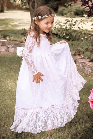 Lange Ärmeln Prinzessin Bodenlanges Blumenmädchenkleid mit Schmetterlingsknoten mit Blume - Bild 4