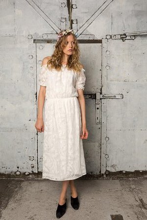 Garten Spitze Reißverschluss normale Taille legeres Brautkleid mit kurzen Ärmeln - Bild 3