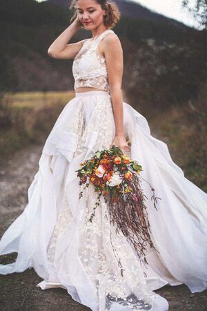 Abito da Sposa medievale Senza Maniche Romantico Spazzola Treno in Organza Tondo - Foto 4