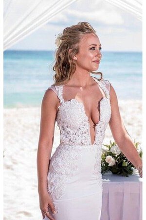 Abito da Sposa con Applique Tubino a Spiaggia Profondo V-scollo in pizzo in Pizzo - Foto 4