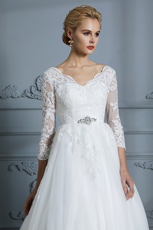 Abito da sposa v-scollo naturale cinghia in rilievo in tulle allettante con applique - Foto 7