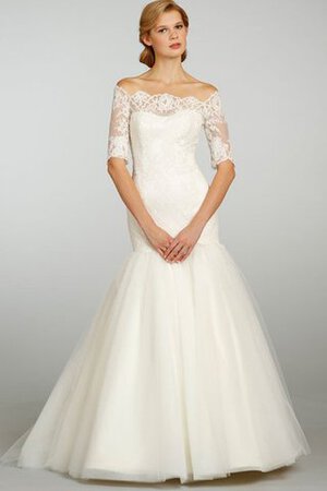 Organza Tüll schulterfreier Ausschnitt Reißverschluss Spitze niedrige Taille Brautkleid - Bild 1