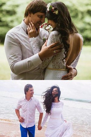 Robe de mariée naturel distinguee classique col en bateau de sirène - Photo 1