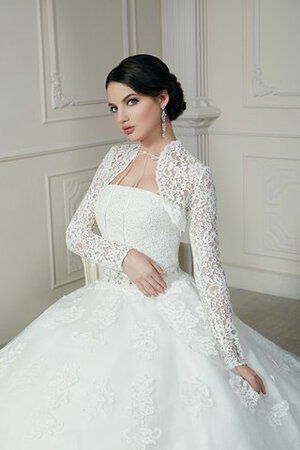 Abito da Sposa A-Line Semplice in Organza con Applique Senza Maniche Coda A Strascico Corto - Foto 5