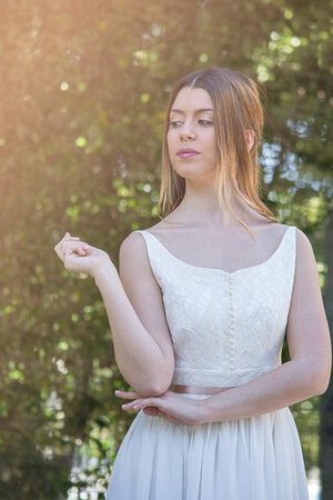 Abito da Sposa Senza Maniche in Chiffon Naturale in pizzo A-Line Tondo - Foto 5