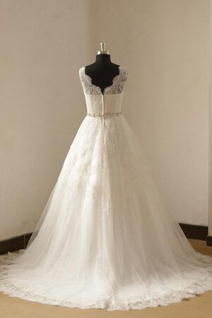 Abito da Sposa Bordo Ondulato Barchetta in Pizzo in pizzo con Perline Elegante - Foto 3