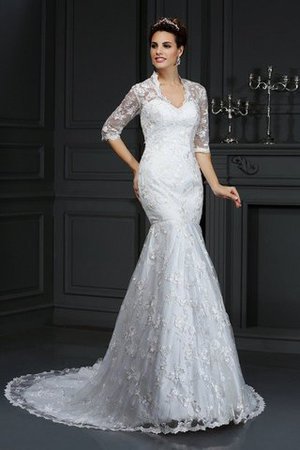 Robe de mariée naturel longue v encolure avec manche 1/2 avec décoration dentelle - Photo 1