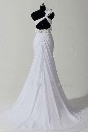 Robe de mariée d'épaule asymétrique de sirène avec zip manche nulle avec fleurs - Photo 2