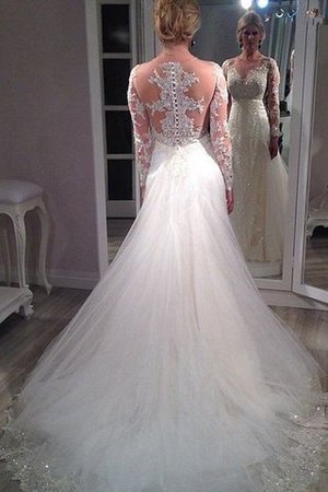 Abito da Sposa con Maniche Lunghe Semplice V-Scollo Naturale in Tulle - Foto 2