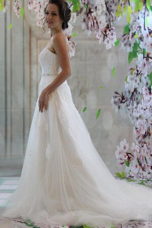 Robe de mariée naturel avec perle de traîne moyenne de col en cœur ligne a - Photo 3