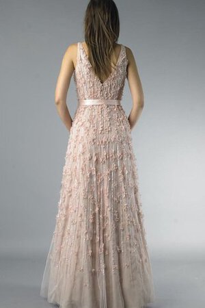 Robe de bal naturel manche nulle en tulle de col en v avec perle - Photo 2