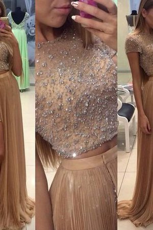 Juwel Ausschnitt kurze Ärmeln zwei Stück plissiertes legeres Ballkleid mit gekappten Ärmeln - Bild 2