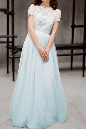 Robe demoiselle d'honneur romantique boutonné en tulle de col haut avec zip - Photo 1