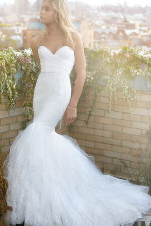 Robe de mariée naturel avec ruban textile en tulle manche nulle au drapée - Photo 1