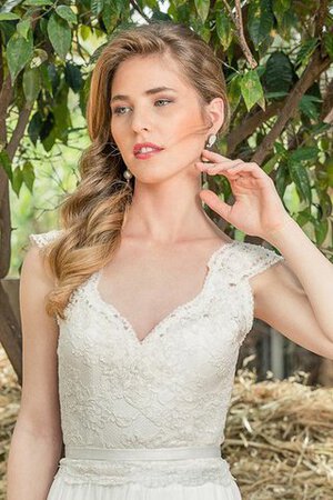 Abito da Sposa A Terra Cappellino V-Scollo Semplice Elegante in Pizzo - Foto 3