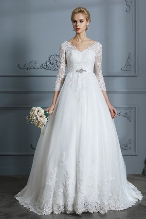 Abito da sposa v-scollo naturale cinghia in rilievo in tulle allettante con applique - Foto 4