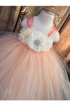 Abito da Cerimonia Bambini con Piega in Tulle Ball Gown con Perline con Fiore Alla Caviglia - Foto 3