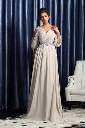 Abito mamma Sposa in Chiffon con Perline Lungo V-Scollo Cerniera - Foto 1