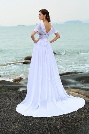 Abito da Sposa con Increspature A-Line con Manica Corte a Spiaggia Lunghi - Foto 2