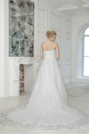 A linie Satin Ärmelloses langes Brautkleid mit Bordüre mit Perlen - Bild 3