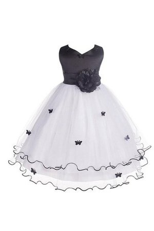 Abito da Cerimonia Bambini con Fiocco con Fiore A-Line in Tulle Senza Maniche - Foto 1