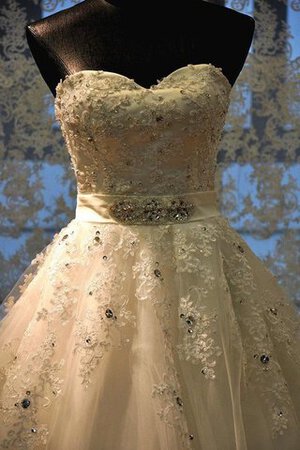 Abito da Sposa A Terra in Tulle Allacciato con Perline Cuore con Applique - Foto 1