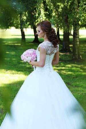 Abito da Sposa Naturale con Perline Allacciato Cappellino con Manica Corte Barchetta - Foto 4