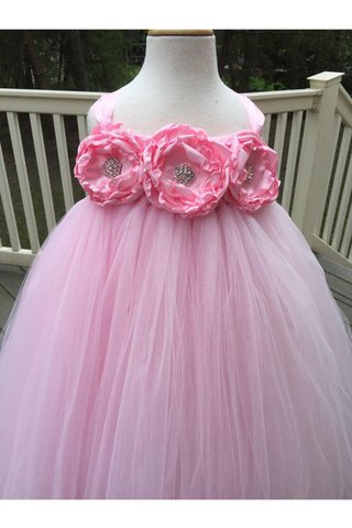 Abito da Cerimonia Bambini in Tulle con Fiore A-Line alta vita A Terra con Increspature - Foto 2