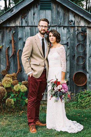 Sencillo Vestido de Novia de Corte Recto de Manga de longitud 3/4 de Encaje Adorno - Foto 1