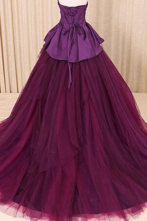 Robe de quinceanera en tulle longueur au ras du sol de col en cœur appliques de traîne courte - Photo 3