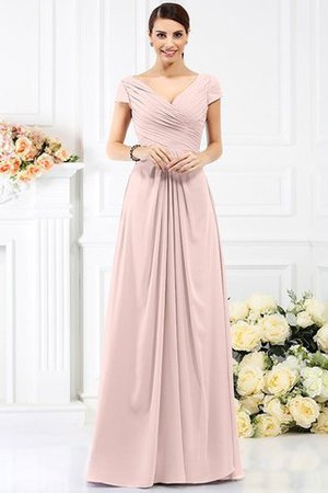 Chiffon Prinzessin Bodenlanges Brautjungfernkleid mit Kurzen Ärmeln mit Drapierung - Bild 21