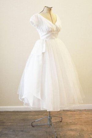 Abito da Sposa Sotto Ginocchio in Tulle retro A-Line con Manica Corte con Increspato - Foto 1