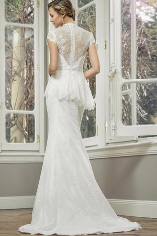 Robe de mariée delicat avec manche courte col ras du cou jusqu'au sol elevé - Photo 2