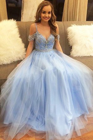 Robe de bal avec sans manches avec perle en tulle rêveur naturel - Photo 1