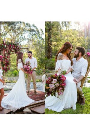 Abito da Sposa Moderno a Spiaggia Cerniera con Manica Corte Semplice Fuori dalla spalla - Foto 1